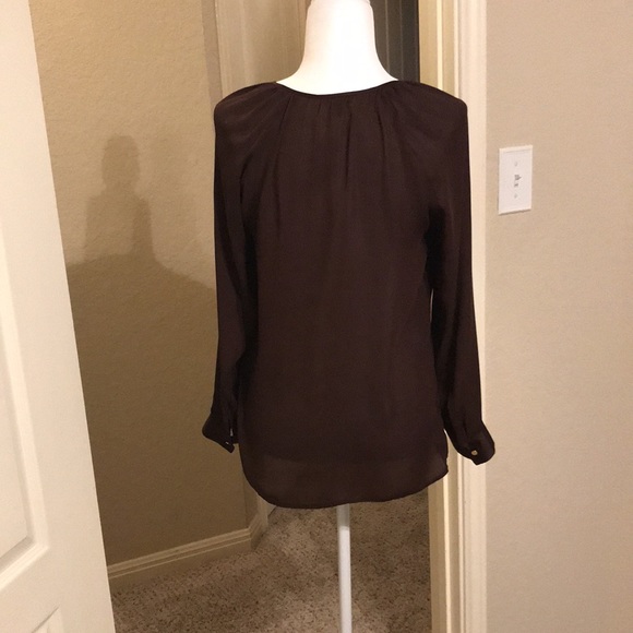 Ann Taylor Burgundy Long Sleeve Blouse - sheer - Picture 2 of 16